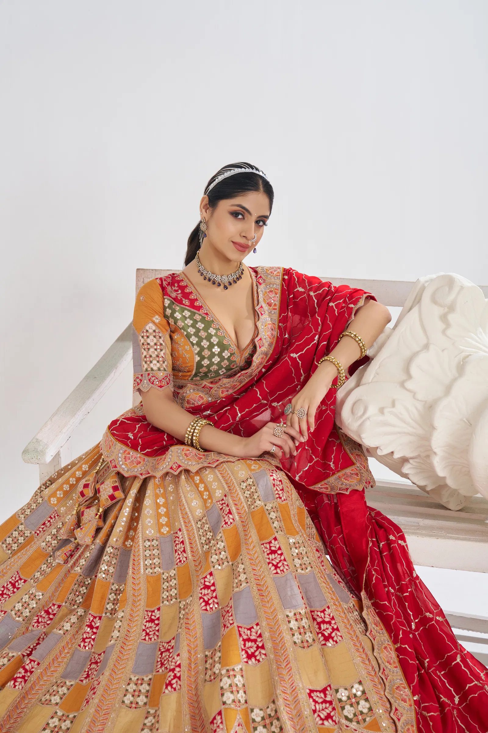 Kf 128 Mustard Dola Silk Party Wear Lehengas Suppliers In India

